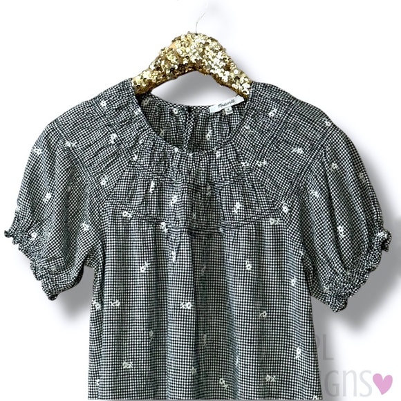 Madewell Embroidered Gingham Shirred Puff-Sleeve Top - Picture 2 of 4